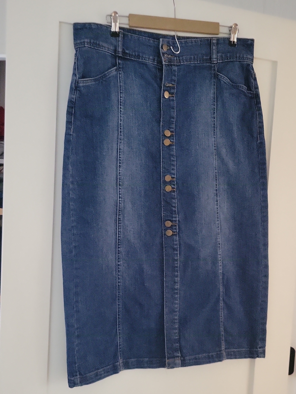 Style & Co. Blue Denim Button-Front Midi Skirt